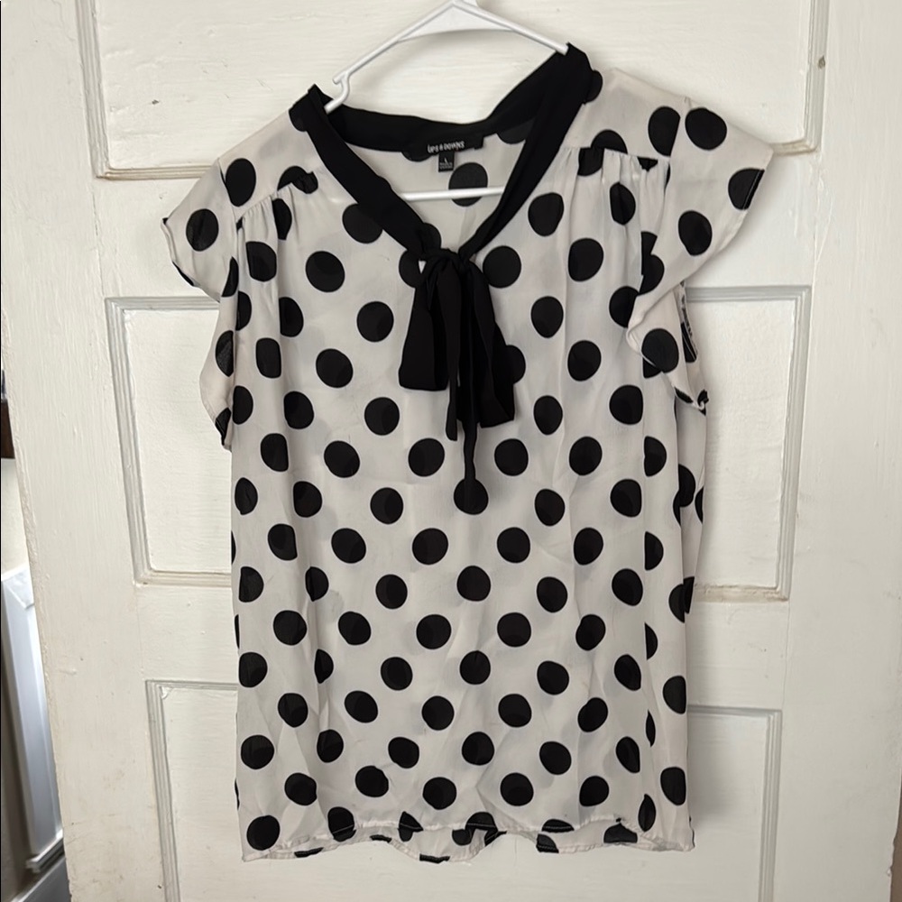 New York & Company Cream Tie Front Sailor Collar Blouse